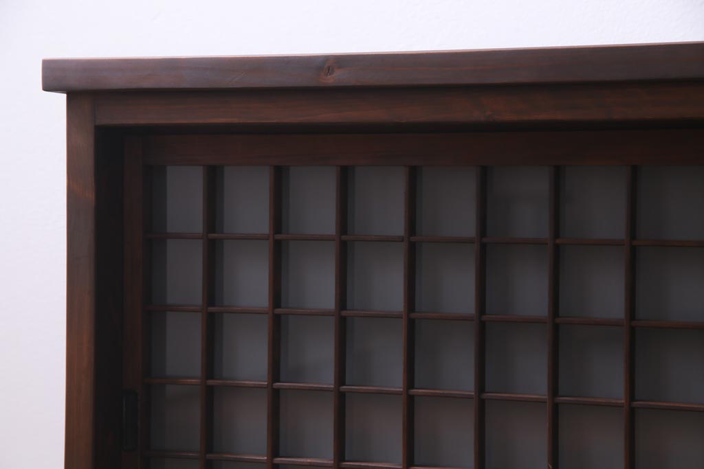 ラフジュ工房オリジナル　マス目格子がおしゃれな古建具リメイクのローボード(戸棚、テレビボード)