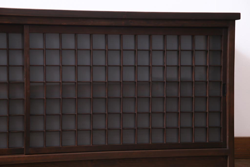 ラフジュ工房オリジナル　マス目格子がおしゃれな古建具リメイクのローボード(戸棚、テレビボード)