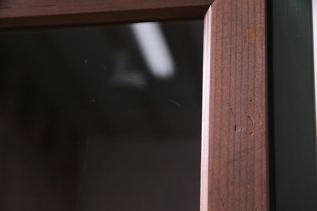 ラフジュ工房オリジナル　ペイント　バイカラーのガラス入りパタパタ扉の収納棚(4段タイプ)(戸棚、下駄箱)