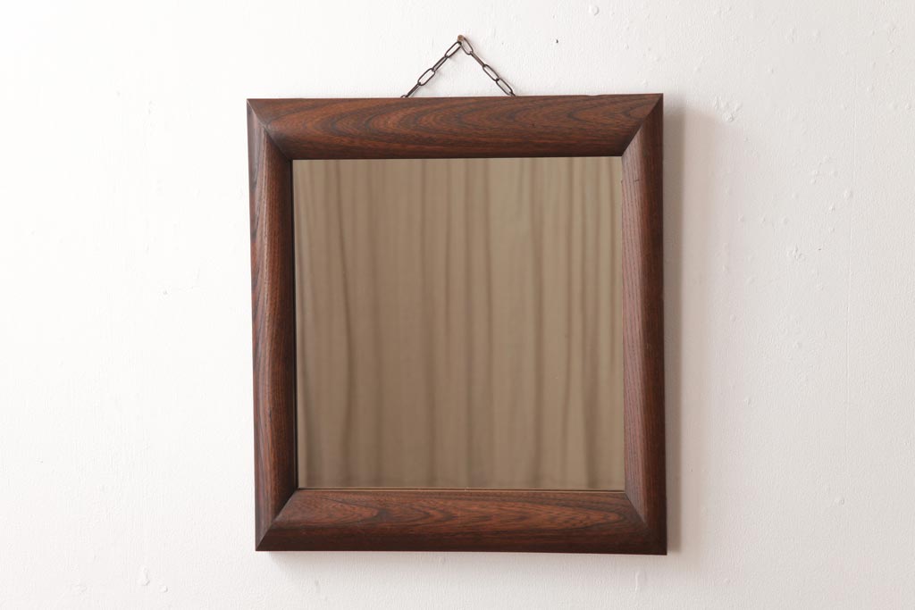 アンティーク雑貨　ビンテージ　シンプルで味のあるケヤキ材枠のウォールミラー(壁掛け鏡)
