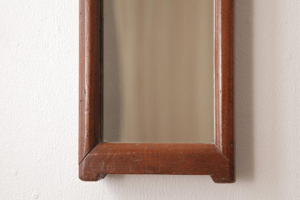 アンティーク雑貨 和製アンティーク 木製枠がレトロな細身のウォールミラー(壁掛け鏡) | ラフジュ工房