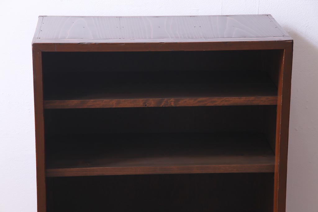 レトロ家具　昭和初期　赤みがかった木の色合いがレトロな引き出し付き本棚(収納棚、ブックシェルフ)(1)