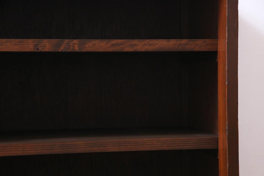 レトロ家具　昭和初期　赤みがかった木の色合いがレトロな引き出し付き本棚(収納棚、ブックシェルフ)(1)