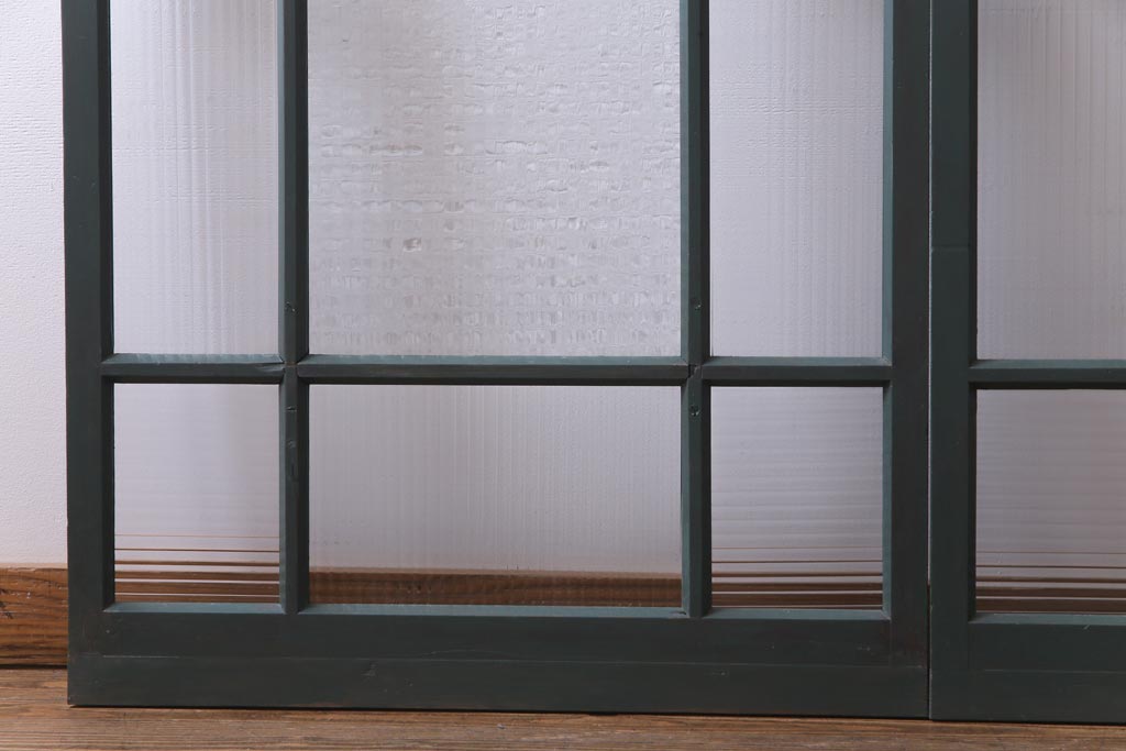 ペイント建具　チェッカーガラス・モールガラス　レトロシャビーな雰囲気漂うガラス戸2枚セット(窓)
