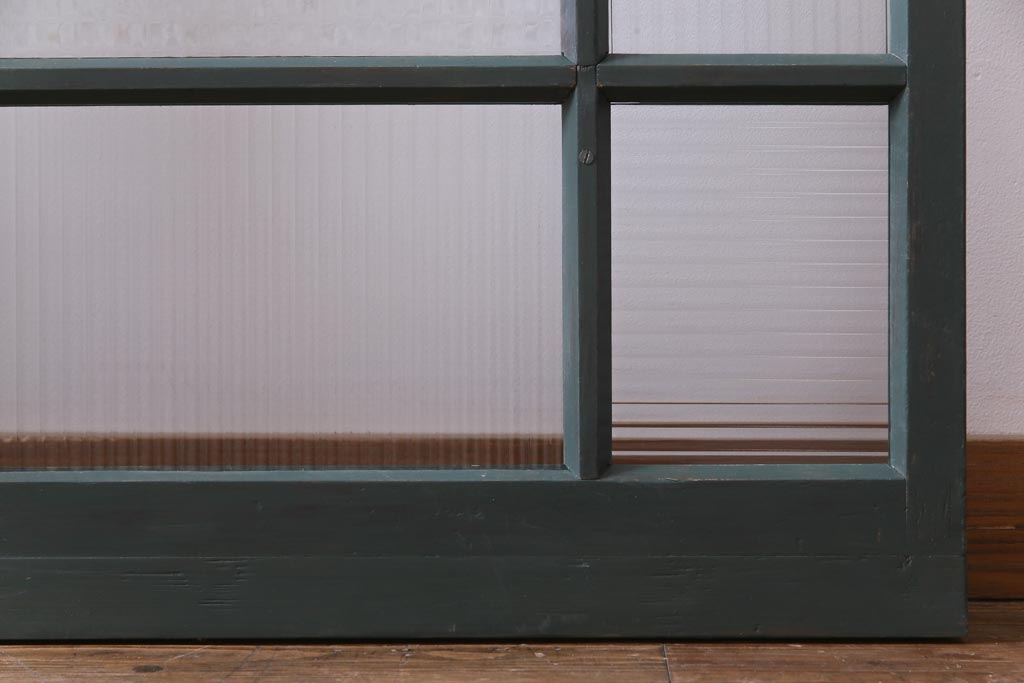 ペイント建具　チェッカーガラス・モールガラス　レトロシャビーな雰囲気漂うガラス戸2枚セット(窓)
