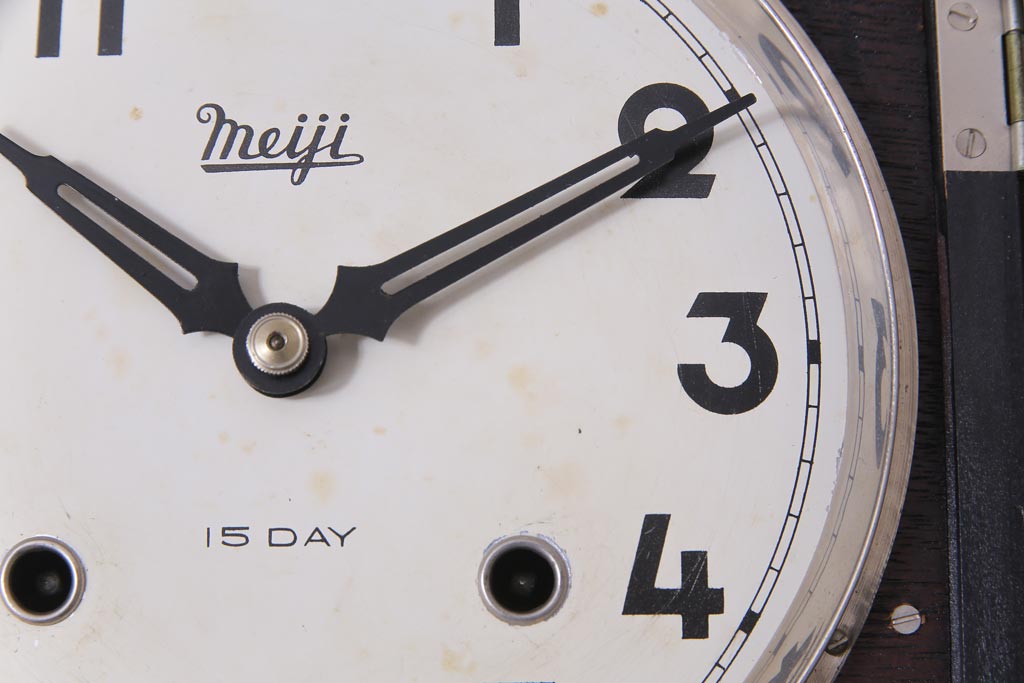 アンティーク雑貨　昭和レトロ　Meiji(明治時計社)　15DAY　ゼンマイ　手巻き式柱時計(振り子時計、掛け時計)