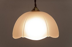 フランスアンティーク　丸い形のすりガラスシェードのペンダントライト(天井照明、吊り下げ照明)
