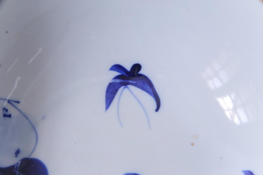 大正昭和初期　染付　蕪紋が味わいのある鉢(深皿)