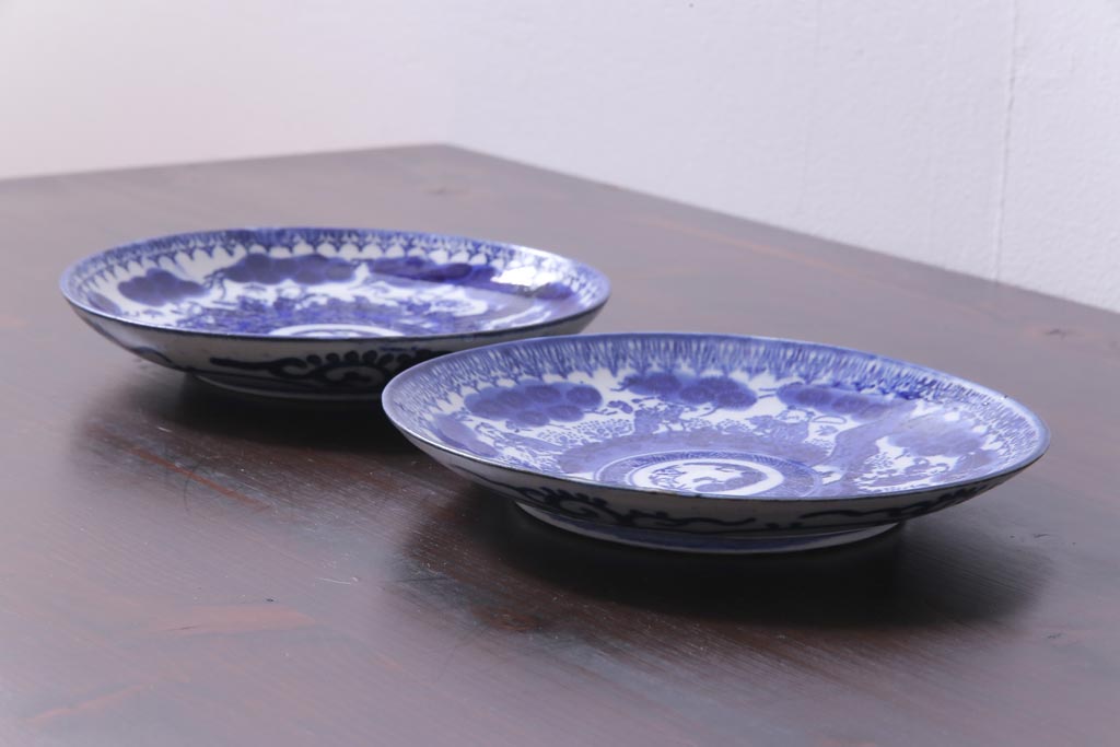 明治期 ベロ藍 紺青色が目を引く唐子文様の印判皿(中皿)(2) | ラフジュ工房