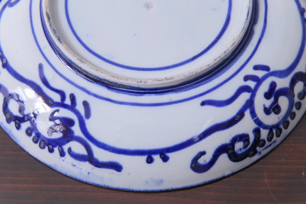 明治期　ベロ藍　紺青色が目を引く唐子文様の印判皿(中皿)(2)