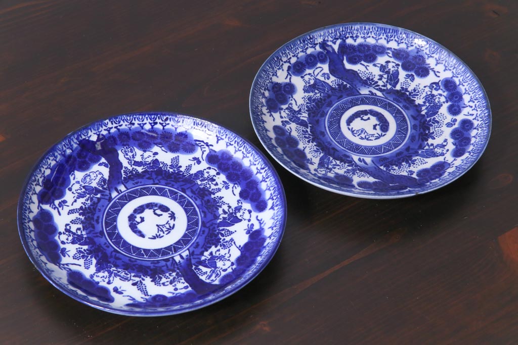 明治期 ベロ藍 紺青色が目を引く唐子文様の印判皿(中皿)(3) | ラフジュ工房