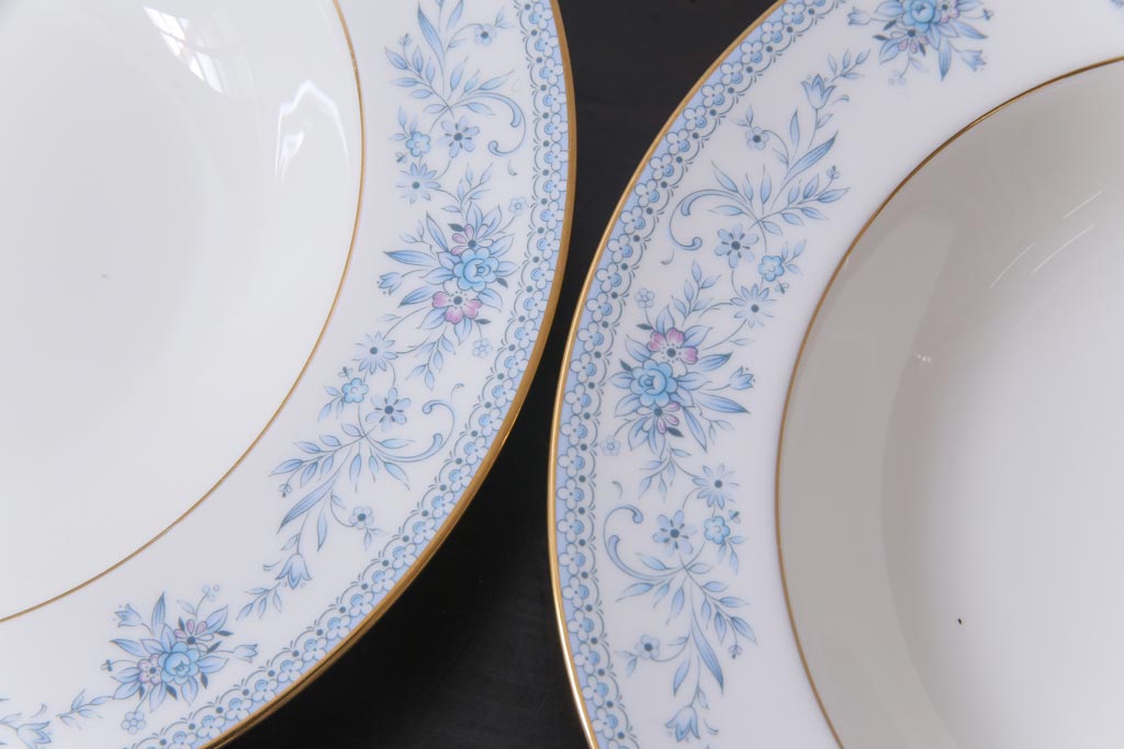 中古　ノリタケ(Noritake)　ブルーヒル(廃盤)　淡いブルーの花柄が可憐なスープ皿3枚セット(洋食器)(1)