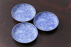 和製アンティーク　花鳥図　繊細な模様が魅力の印判皿3枚セット(小皿)