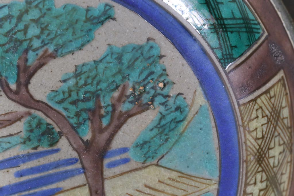 古民具・骨董　明治大正期　山水図が描かれた九谷焼色絵皿2枚セット(小皿)(1)