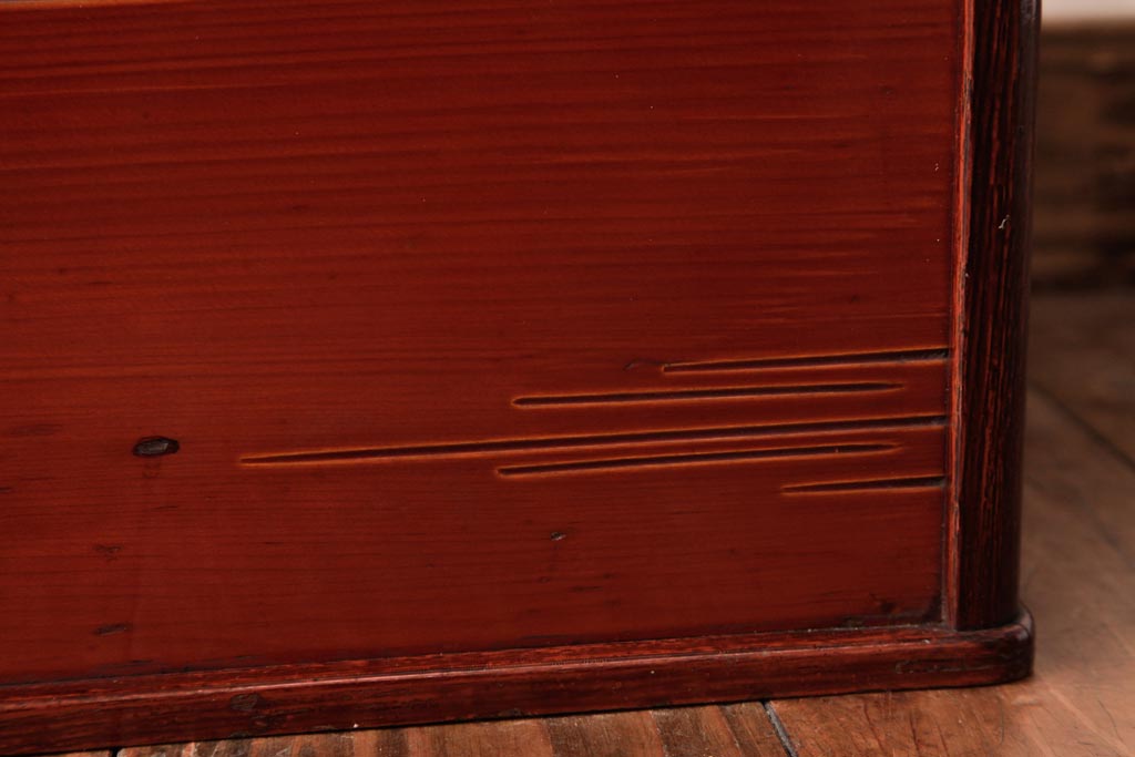 アンティーク雑貨　古民具　春慶塗　節竹の入ったデザインが魅力的な箱火鉢(木製火鉢、角火鉢)(2)