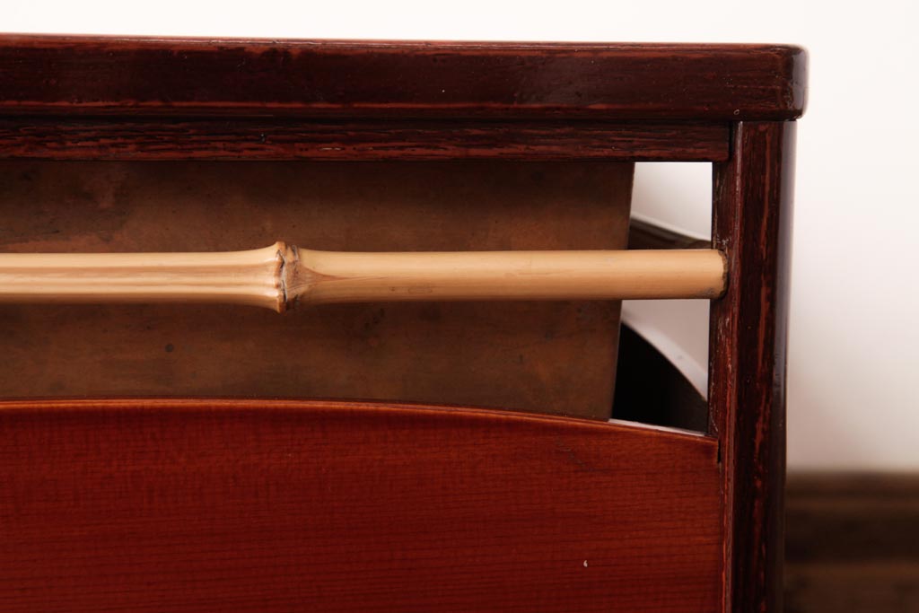 アンティーク雑貨　古民具　春慶塗　節竹の入ったデザインが魅力的な箱火鉢(木製火鉢、角火鉢)