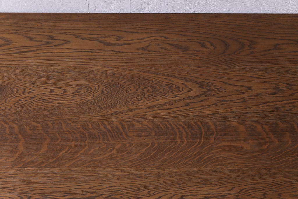 リメイク家具　天板オーク材　素朴な佇まいが魅力の引き出し付き作業テーブル(ダイニングテーブル、作業台)
