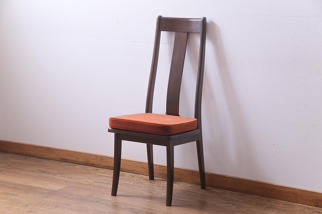 中古　民芸家具　ベルベットのクッションが上品な印象与えるチェア(椅子、ダイニングチェア)