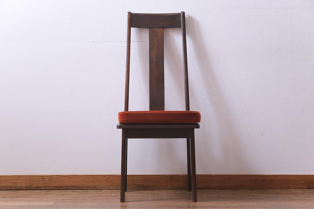 中古　民芸家具　ベルベットのクッションが上品な印象与えるチェア(椅子、ダイニングチェア)