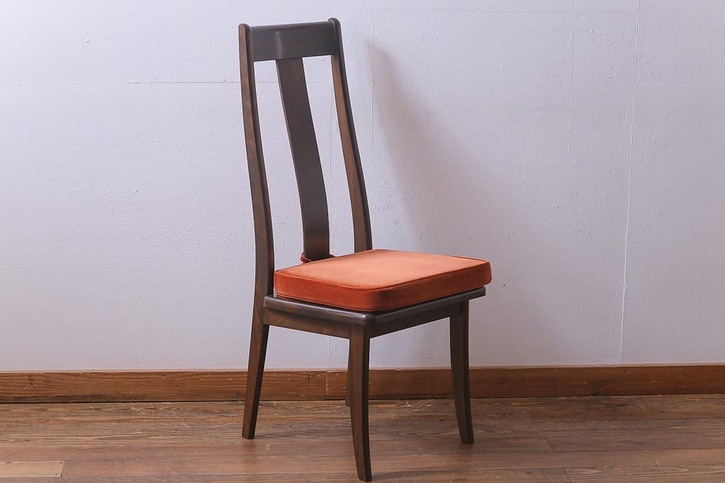 中古　民芸家具　ベルベットのクッションが上品な印象与えるチェア(椅子、ダイニングチェア)