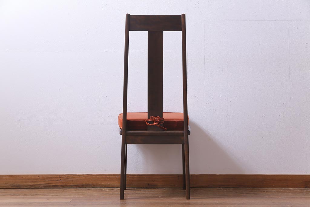 中古　民芸家具　ベルベットのクッションが上品な印象与えるチェア(椅子、ダイニングチェア)