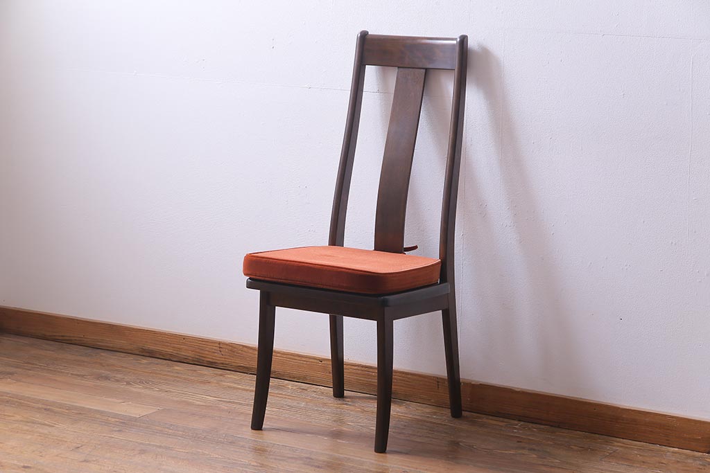 中古　民芸家具　ベルベットのクッションが上品な印象与えるチェア(椅子、ダイニングチェア)(1)