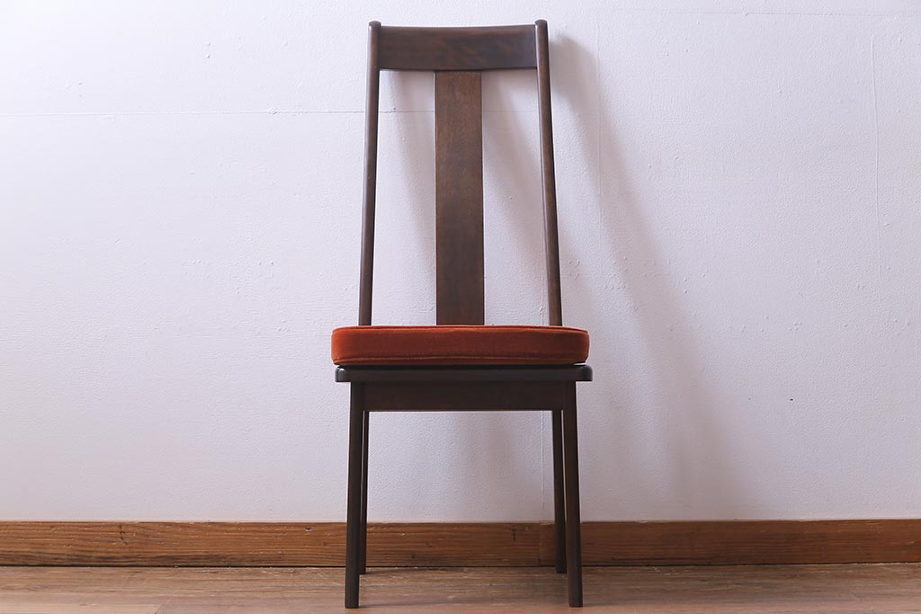 中古　民芸家具　ベルベットのクッションが上品な印象与えるチェア(椅子、ダイニングチェア)(1)