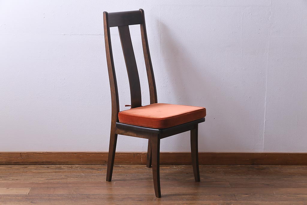 中古　民芸家具　ベルベットのクッションが上品な印象与えるチェア(椅子、ダイニングチェア)(1)
