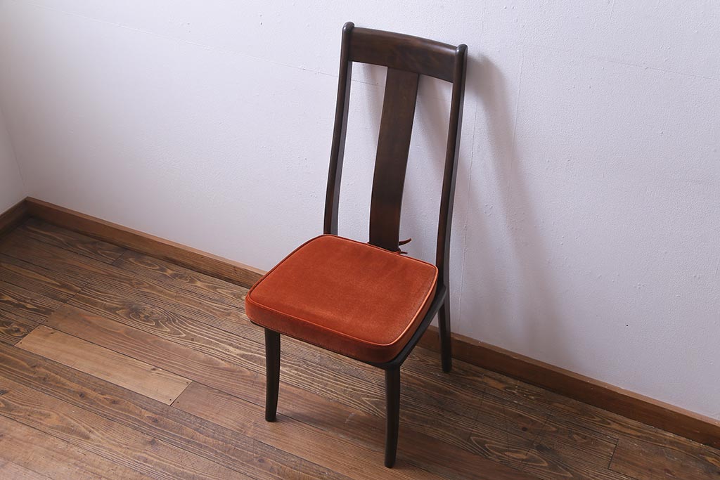 中古　民芸家具　ベルベットのクッションが上品な印象与えるチェア(椅子、ダイニングチェア)(1)