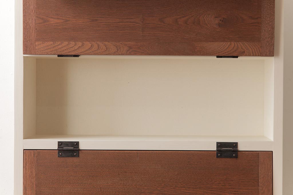 ラフジュ工房オリジナル　ペイント　コントラストがおしゃれなパタパタ扉の壁掛け収納棚(ウォールシェルフ)(2)