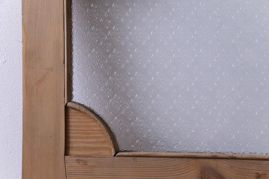 フランスアンティーク　DIY　レトロなデザインガラスの入った木製扉(ディスプレイ、建具)