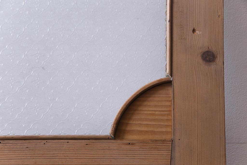 フランスアンティーク　DIY　レトロなデザインガラスの入った木製扉(ディスプレイ、建具)