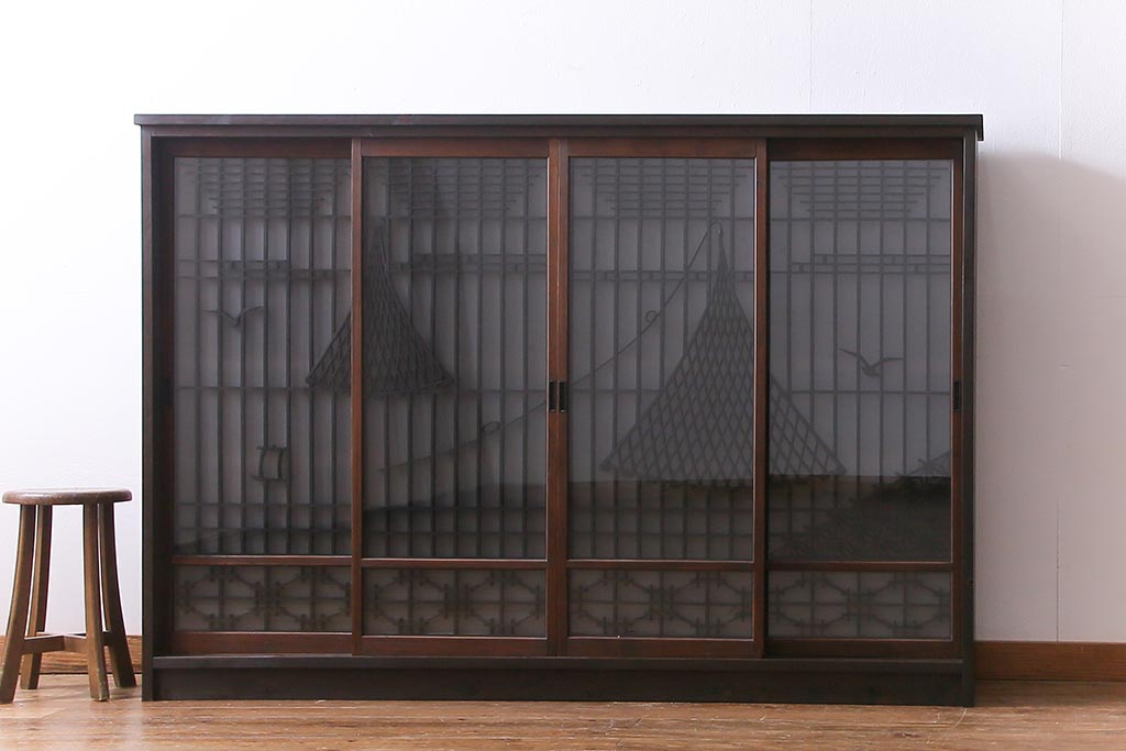 ラフジュ工房オリジナル　干し網・投げ網組子の書院戸をリメイクした収納棚(戸棚)