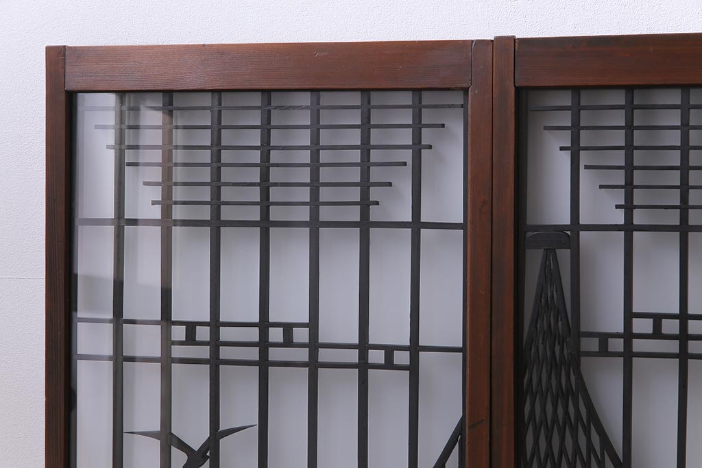 ラフジュ工房オリジナル　干し網・投げ網組子の書院戸をリメイクした収納棚(戸棚)