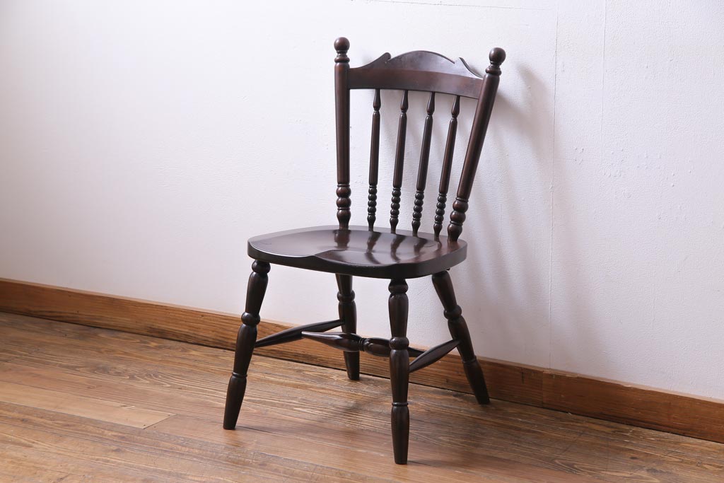 中古美品　松本民芸家具　クラシカルな16型スピンドルチェア(ダイニングチェア、椅子)(2)
