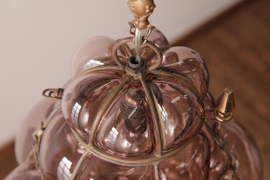 イタリアアンティーク　オリエンタルな雰囲気漂うムラーノガラスのペンダントライト(ベネチアングラス、天井照明、ムラノガラス)