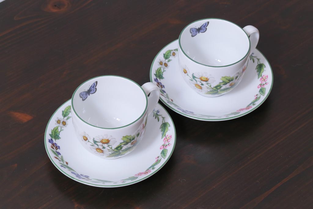 イギリス　ROYAL WORCESTER(ロイヤル ウースター)　HERBS(ハーブス)　カップ&ソーサー2客セット(1)