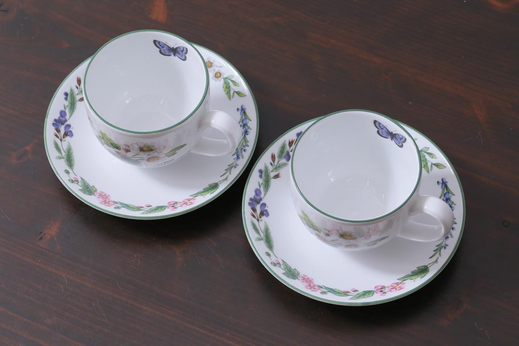 イギリス　ROYAL WORCESTER(ロイヤル ウースター)　HERBS(ハーブス)　カップ&ソーサー2客セット(2)