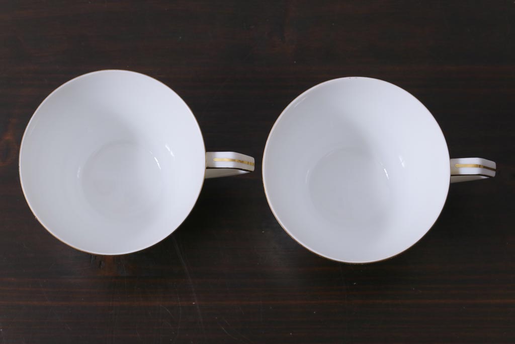 中古　オールドノリタケ(Noritake、則武)　月桂樹-М　CALIBAN　品のあるデザインが素敵なカップ&ソーサー2客セット(洋食器)(1)