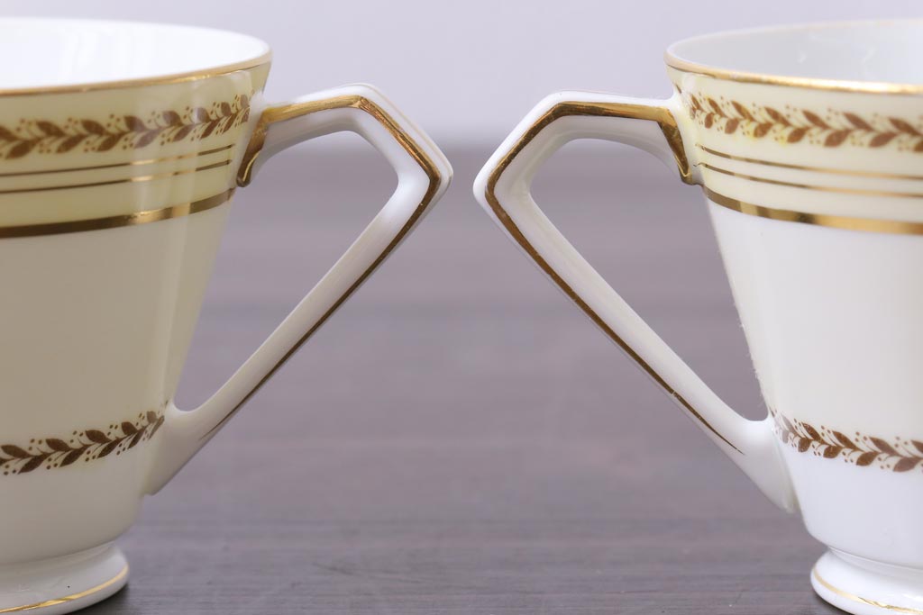 中古　オールドノリタケ(Noritake、則武)　月桂樹-М　CALIBAN　品のあるデザインが素敵なカップ&ソーサー2客セット(洋食器)(2)