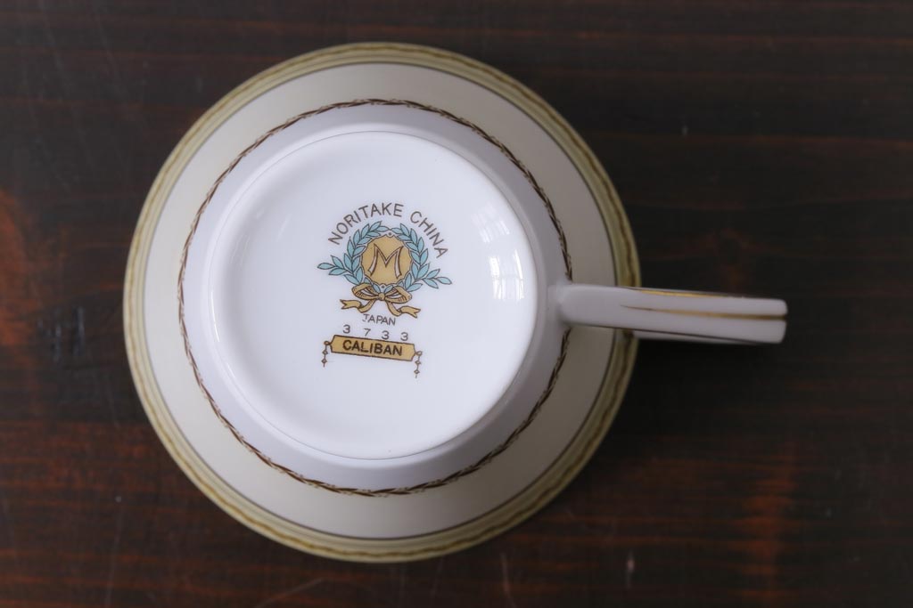 中古　オールドノリタケ(Noritake、則武)　月桂樹-М　CALIBAN　品のあるデザインが素敵なカップ&ソーサー2客セット(洋食器)(2)