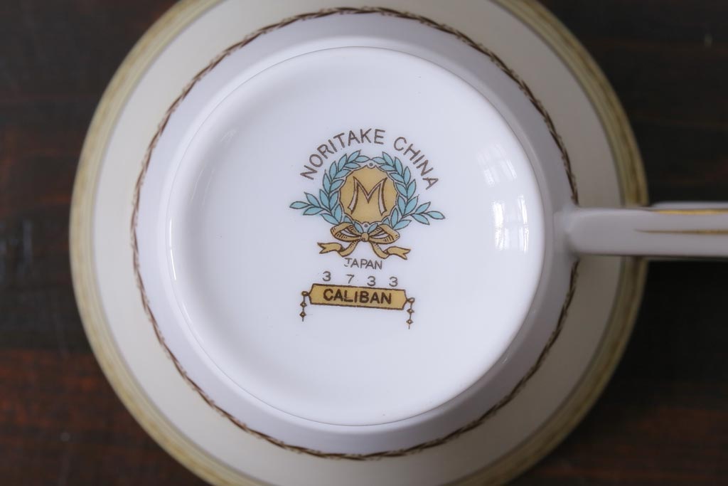 中古　オールドノリタケ(Noritake、則武)　月桂樹-М　CALIBAN　品のあるデザインが素敵なカップ&ソーサー2客セット(洋食器)(2)