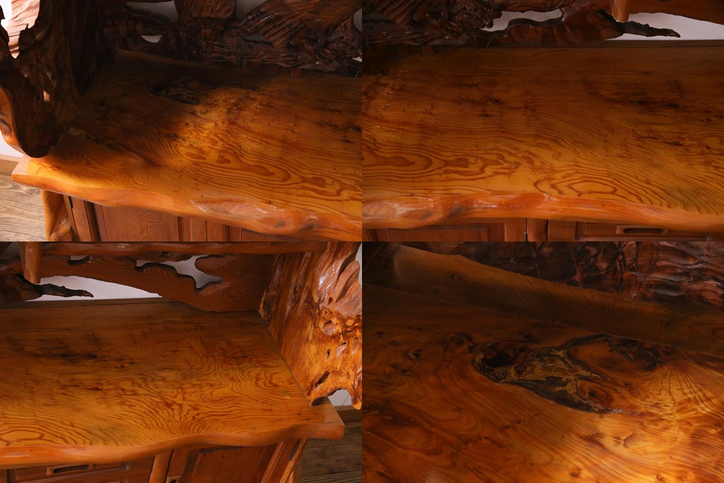 激レア!　中古　民芸家具　屋久杉　彫刻と木の味わいが魅力的な大迫力の飾り棚(サイドボード、収納棚)(定価約280万円)