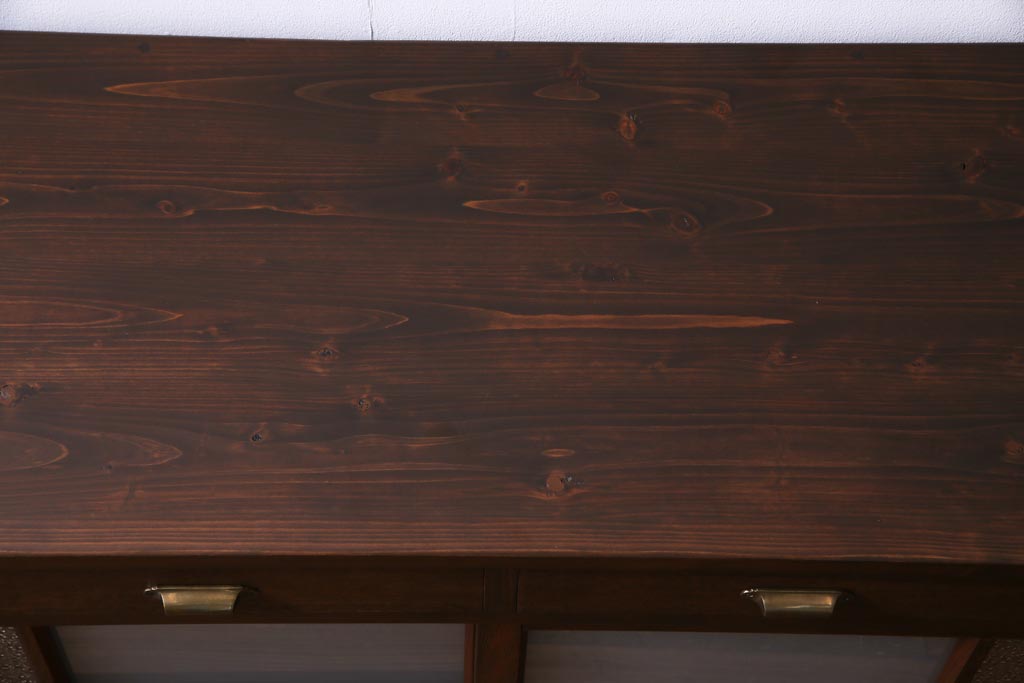 ラフジュ工房オリジナル　古い建具の枠が味わい深い横長のリビングボード(収納棚、戸棚)