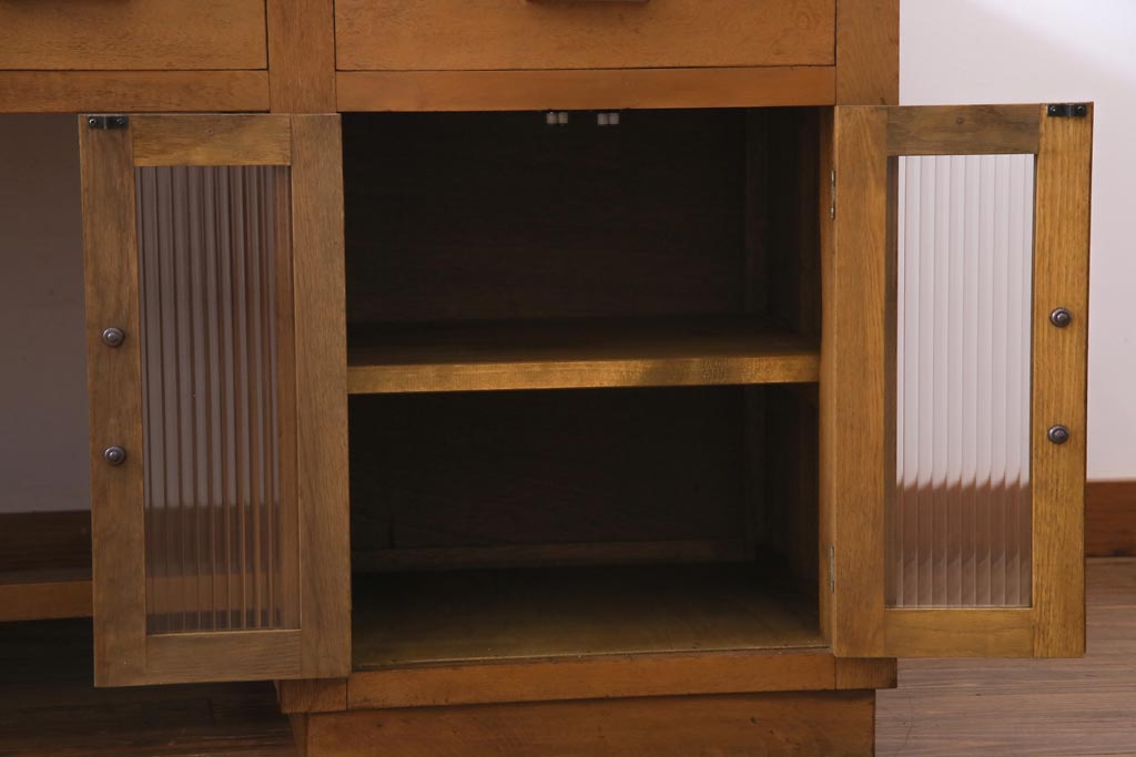 レトロ家具　昭和レトロ　天板ホワイトオーク材　特大サイズ!温もり溢れるナラ材製の両面両袖デスク(パートナーデスク、作業台、ワークデスク、在宅ワーク、在宅用)