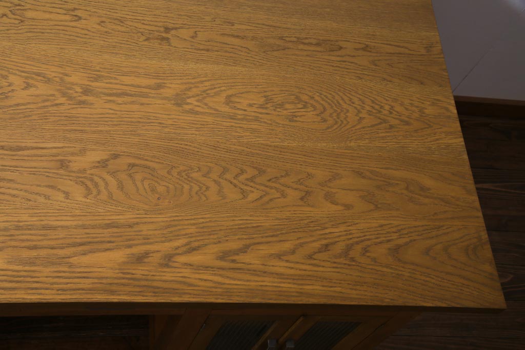 レトロ家具　昭和レトロ　天板ホワイトオーク材　特大サイズ!温もり溢れるナラ材製の両面両袖デスク(パートナーデスク、作業台、ワークデスク、在宅ワーク、在宅用)