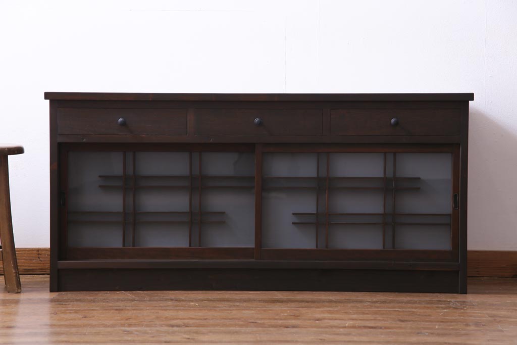 ラフジュ工房オリジナル　建具リメイク　懐かしく落ち着いた雰囲気の引き出し付きテレビボード(収納棚、サイドボード、戸棚)