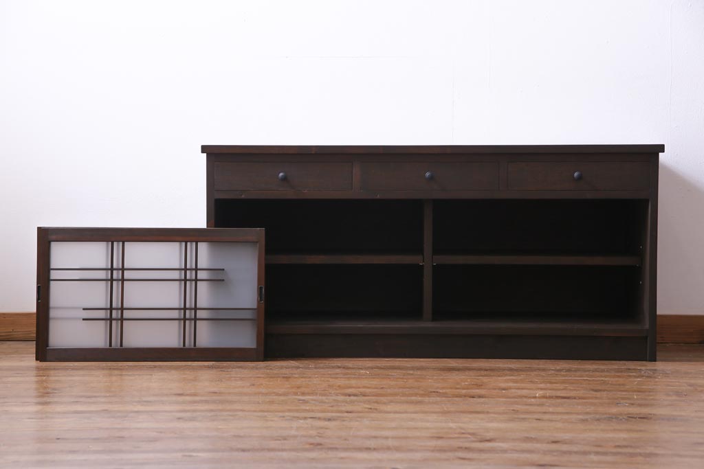 ラフジュ工房オリジナル　建具リメイク　懐かしく落ち着いた雰囲気の引き出し付きテレビボード(収納棚、サイドボード、戸棚)