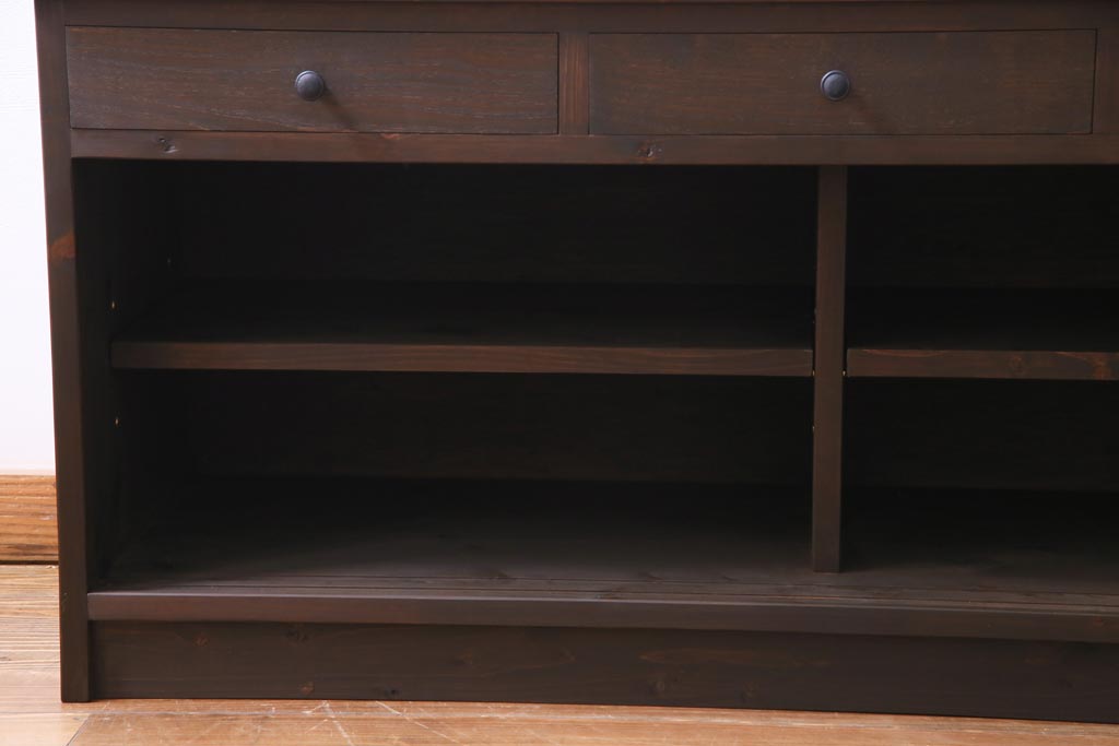 ラフジュ工房オリジナル　建具リメイク　懐かしく落ち着いた雰囲気の引き出し付きテレビボード(収納棚、サイドボード、戸棚)