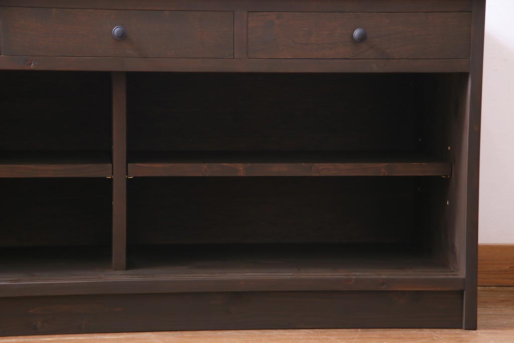 ラフジュ工房オリジナル　建具リメイク　懐かしく落ち着いた雰囲気の引き出し付きテレビボード(収納棚、サイドボード、戸棚)